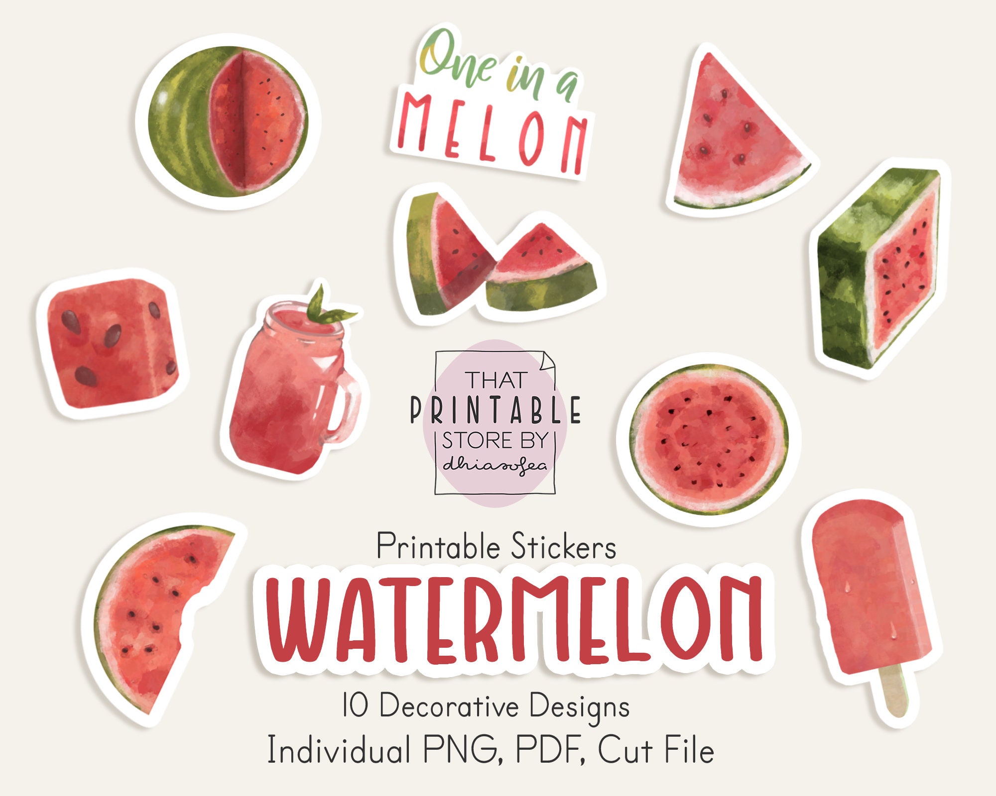 printable cute food stickers summer cliparts watermelon etsy