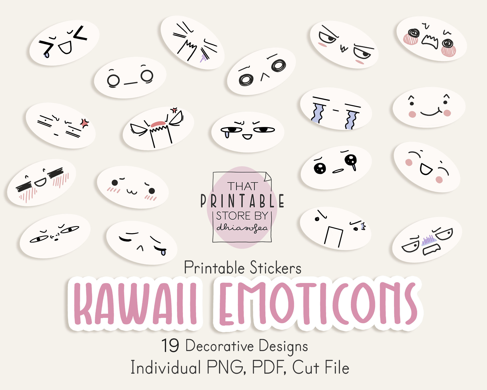Printable Kawaii Anime Emoticon Stickers Japanese Chibi Style - Etsy