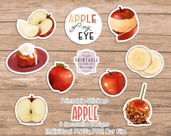 Druckbare Apfel Obst Sticker | Süße Food Herbst Clip Art, Obst - Obst Serie