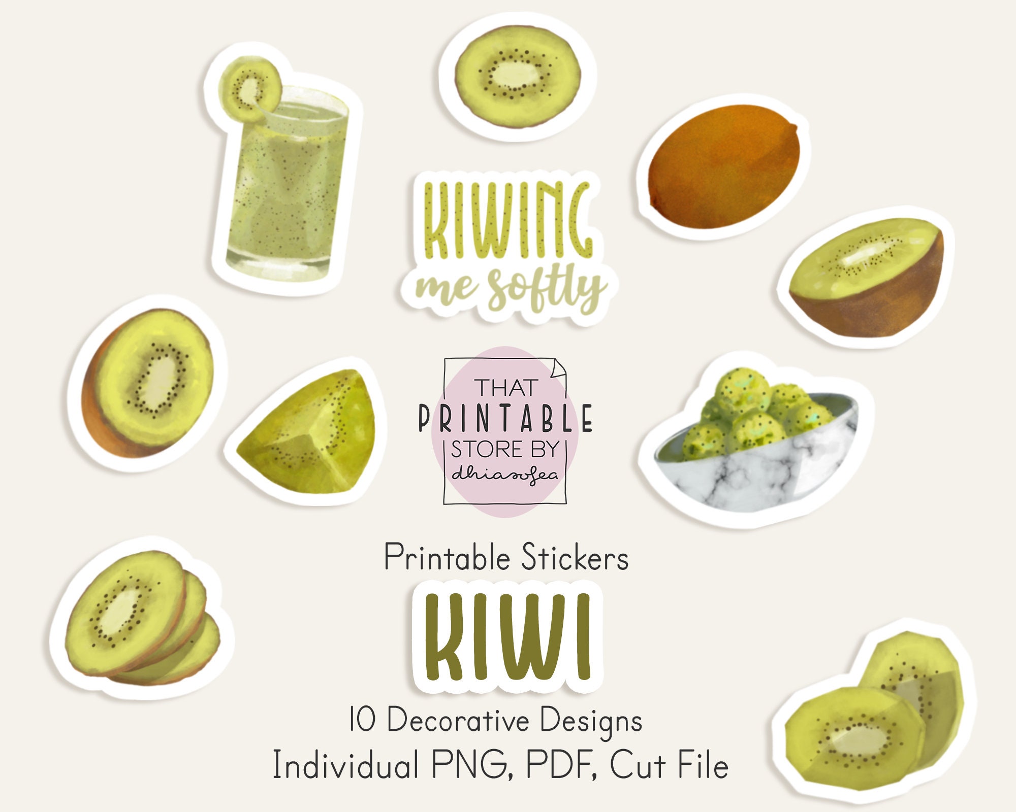 cute food stickers printable tropical kiwi clipart kiwi png etsy canada
