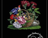Antique Floral Basket in Bird