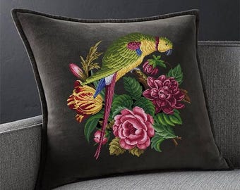 Blumengarten und Papagei