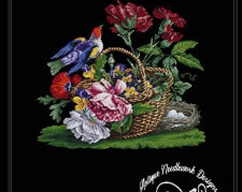 Antique Floral Basket in Bird