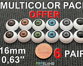 Doll eyes Bjd 16 mm Multicolor Pack  acrylics 6 Pairs