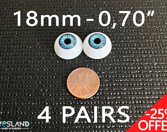 Doll eyes Bjd 18 mm Blue  acrylics 4x3 Pairs Special Offer