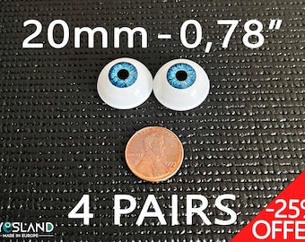 Doll eyes Bjd 20 mm Blue  acrylics 4x3 Pairs Special Offer