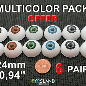 Doll eyes Bjd 24 mm Multicolor Pack  acrylics 6 Pairs