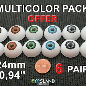 Doll eyes Bjd 24 mm Multicolor Pack  acrylics 6 Pairs