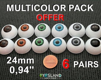 Doll eyes Bjd 24 mm Multicolor Pack  acrylics 6 Pairs