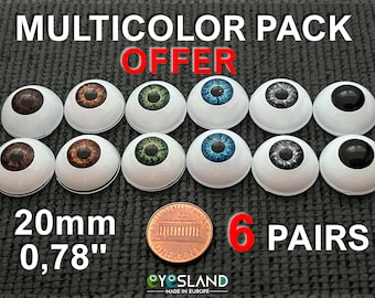 Doll eyes Bjd 20 mm Multicolor Pack  acrylics 6 Pairs