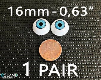 Doll eyes Bjd 16 mm Blue  acrylics 1 Pair