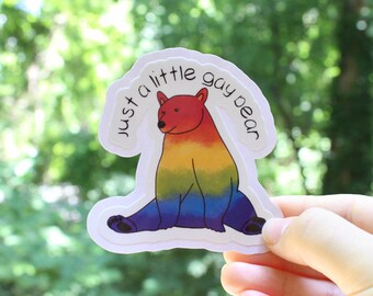 Just a Little Gay Bear Stickers, LGBTQ stickers, Easy Peel, Laminated Vinyl, Original Artwork