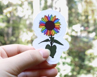 Rainbow Sunflower Stickers, LGBTQ stickers, Easy Peel, Laminated Vinyl, Original Artwork
