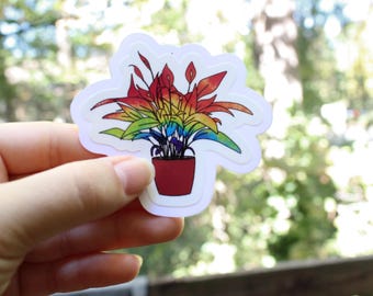 Rainbow Peace Lily Sticker: Laminated Vinyl LGBTQ Plant Art