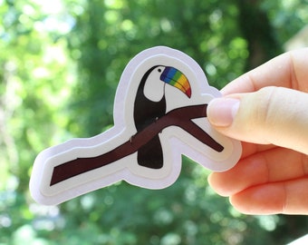 Rainbow Toucan Stickers, LGBTQ stickers, Easy Peel, Laminated Vinyl, Original Artwork