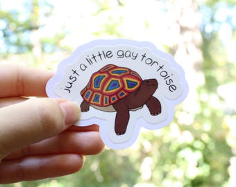 Just a Little Gay Tortoise Stickers, LGBTQ stickers, Easy Peel, Laminated Vinyl, Original Artwork