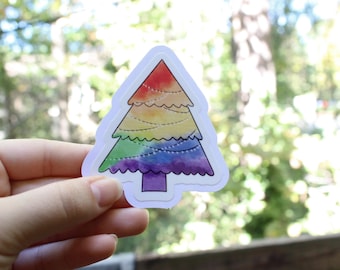 Rainbow Holiday Tree Sticker: LGBTQ Pride, Laminated Vinyl