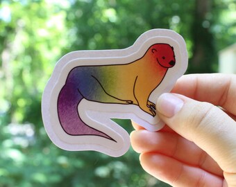 Rainbow Otter Stickers, LGBTQ stickers, Easy Peel, Laminated Vinyl, Original Artwork
