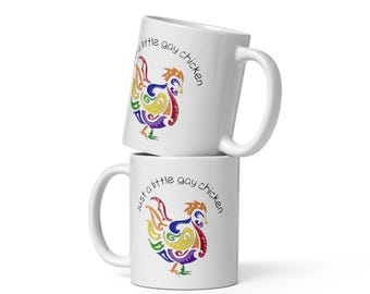 Gay Chicken Pride Mug: LGBTQIA+ Gift, Rainbow Chicken Design