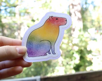 Rainbow Capybara Stickers, LGBTQ stickers, Easy Peel, Laminated Vinyl, Original Artwork