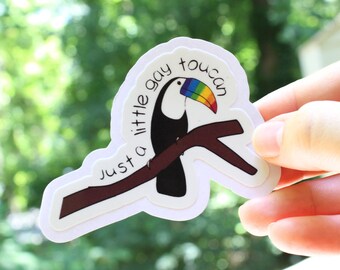 Just a Little Gay Toucan Stickers, LGBTQ stickers, Easy Peel, Laminated Vinyl, Original Artwork