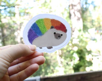 Rainbow Hedgehog, LGBTQ stickers, Easy Peel, Laminated Vinyl, Original Artwork