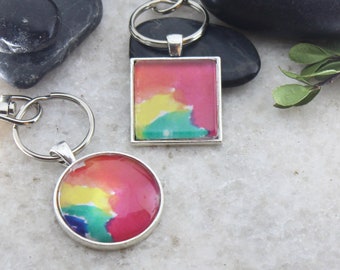 Abstract Rainbow Pride Flag Keychain,LGBTQ+, Gay Pride Gift, Recycled Paper, Original Art