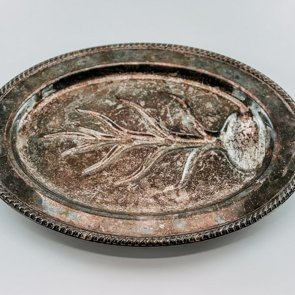 Antique Footed Silver Tree of Life Serving Tray Platter