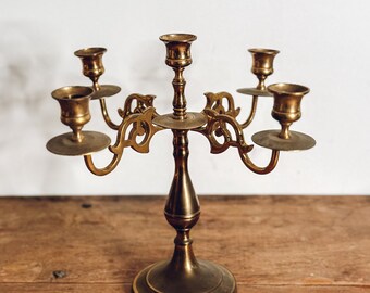 Vintage Convertible Brass 5 Candle Candelabra