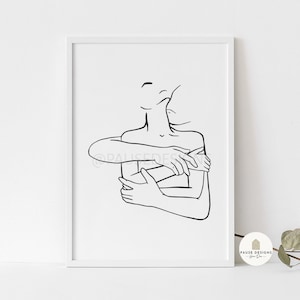 Romantic Naked Couple Line Drawing Wall Print - Wall Art, Home Decor