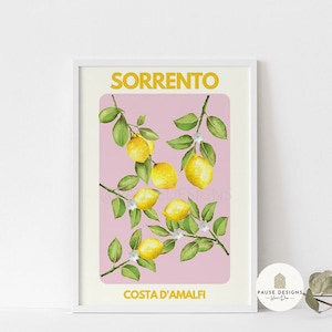 Sorrento Lemon Wall Art Print Unframed Summer Kitchen Decor Mediterranean Travel Quote Artwork for Home