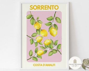 Sorrento Lemon Wall Art Print Unframed Summer Kitchen Decor Mediterranean Travel Quote Artwork for Home