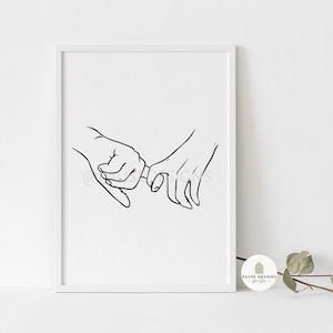 Couple Holding Hands Interlocked Drawing Wall Print - Wall Art, Home Decor, Bathroom, A5 A4 A3 Unframed Prints, Home Gift, Personalisation