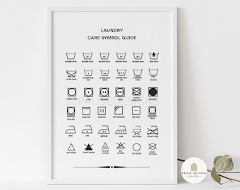 Guía de símbolos de cuidado de lavandería Impresión de arte de pared / IMPRESIÓN SIN MARCO / Decoración del hogar / Impresión de lavadero / Impresiones A3/A4/A5