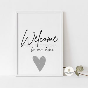 Grey Welcome To Our Home Heart Wall Art Print | UNFRAMED PRINTS | Home Décor | Hallway Prints | Poster | Grey Wall Art Décor | Heart Print