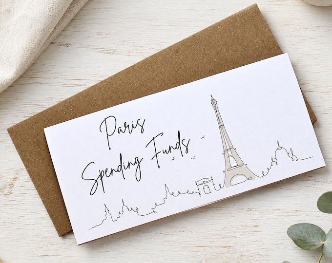 Paris Travel Money Wallet Card Ticket or Cash Envelope Wallet for Vacation Gap Year or Surprise Trip Reveal or Honeymoon Luxury Travel Gift