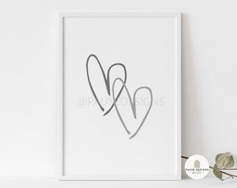 Double Grey Hearts Wall Art Print | UNFRAMED PRINT | Home Decor | A3/A4/A5 Prints | Mrs Hinch Heart | New Home Gift | Hallway Print