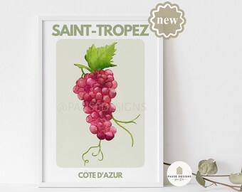 Saint-Tropez Grapes Wall Art Print | UNFRAMED PRINT | A3/A4/A5 Prints | Home Decor Prints | Summer Prints | Kitchen Prints | Garden Prints