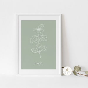 Basil Herb Line Drawing Wall Art Print | UNFRAMED PRINT | A3/A4/A5 Prints | Home Decor Prints | Kitchen Prints | Herb Prints | Kitchen Art