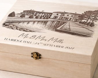 Personalised Engraved Wedding Venue Wooden Memory Box - Keepsake Gift