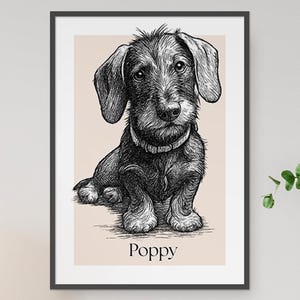 Pet Portrait Wall Art Print Custom Sketch Style Dog or Cat Illustration Digitally Created Memorial Gift or Dog Housewarming Gift