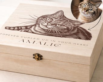 Personalised Cat Memorial Keepsake Box | Bespoke Wooden Engraved