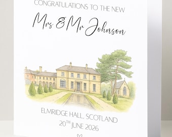 Personalised Wedding Venue Watercolour Card Elegant Congratulations Keepsake for the Bride and Groom Luxury Newlywed Gift for Wedding Day