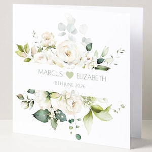 Carte de mariage personnalisée avec Eucalyptus et roses blanches Carte de M. et Mme Carte de félicitations pour les mariés, cadeau souvenir du jour du mariage