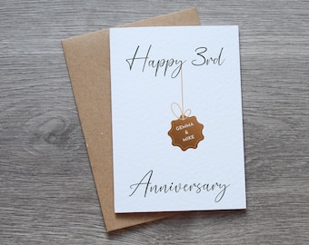 Personalised Happy 3rd Anniversary Card | A6 Card | Leather Anniversary | Happy Anniversary Card | Wedding Anniversary Gift