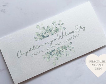 Portefeuille personnalisé en eucalyptus pour le jour du mariage | Carte de mariage | Enveloppe pour espèces | Cadeau de mariage | Carte de félicitations | Cadeau de mariage