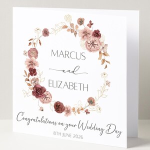 Carte de mariage personnalisée avec motif rose en automne, carte de M. et Mme, carte de félicitations pour les mariés, cadeau souvenir du jour du mariage