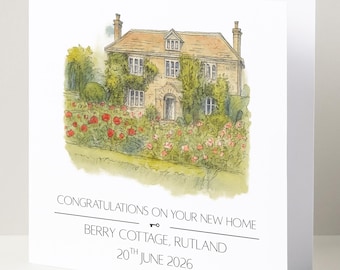 Personalised New Home Watercolour Card – Elegant First Home Sketch Keepsake, Custom Housewarming Gift for Proud New Homeowners