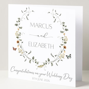 Carte de mariage personnalisée avec motif fleurs sauvages, carte de M. et Mme, carte de félicitations pour les mariés, cadeau souvenir du jour du mariage