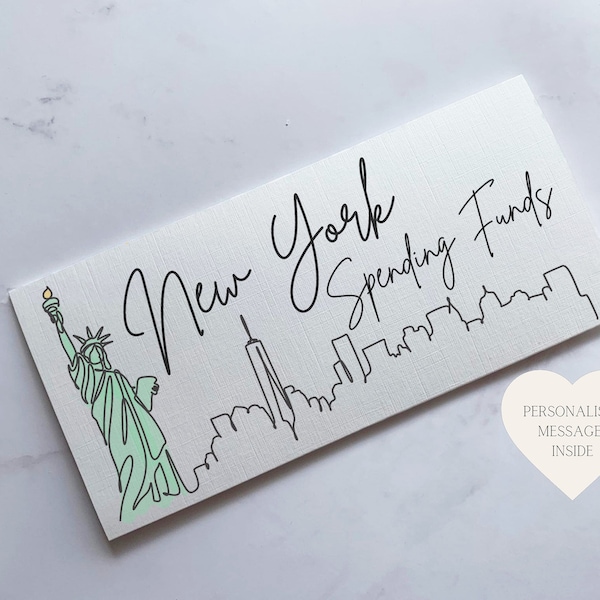 New York Travel Money Wallet Card | Ticket or Cash Envelope Wallet For Gap Year, Surprise Trip Reveal Or Honeymoon | Travel Gift |